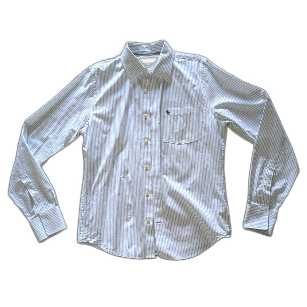 Abercrombie & Fitch White and Blue Muscle Striped Dress Shirt Sz M